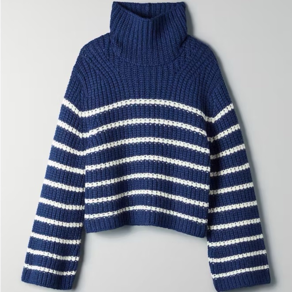 The group babaton degas blue and white stripped cowl neck sweater size small